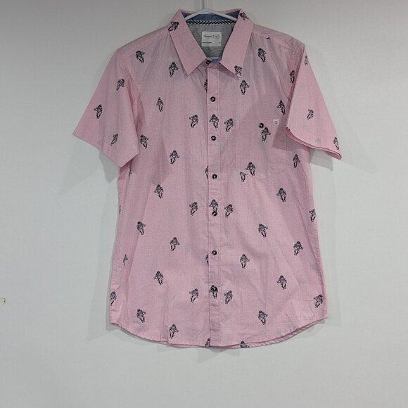 Sovereign Code Astronaut Short Sleeve Button Down Shirt Pink Black Size Small - Picture 1 of 3